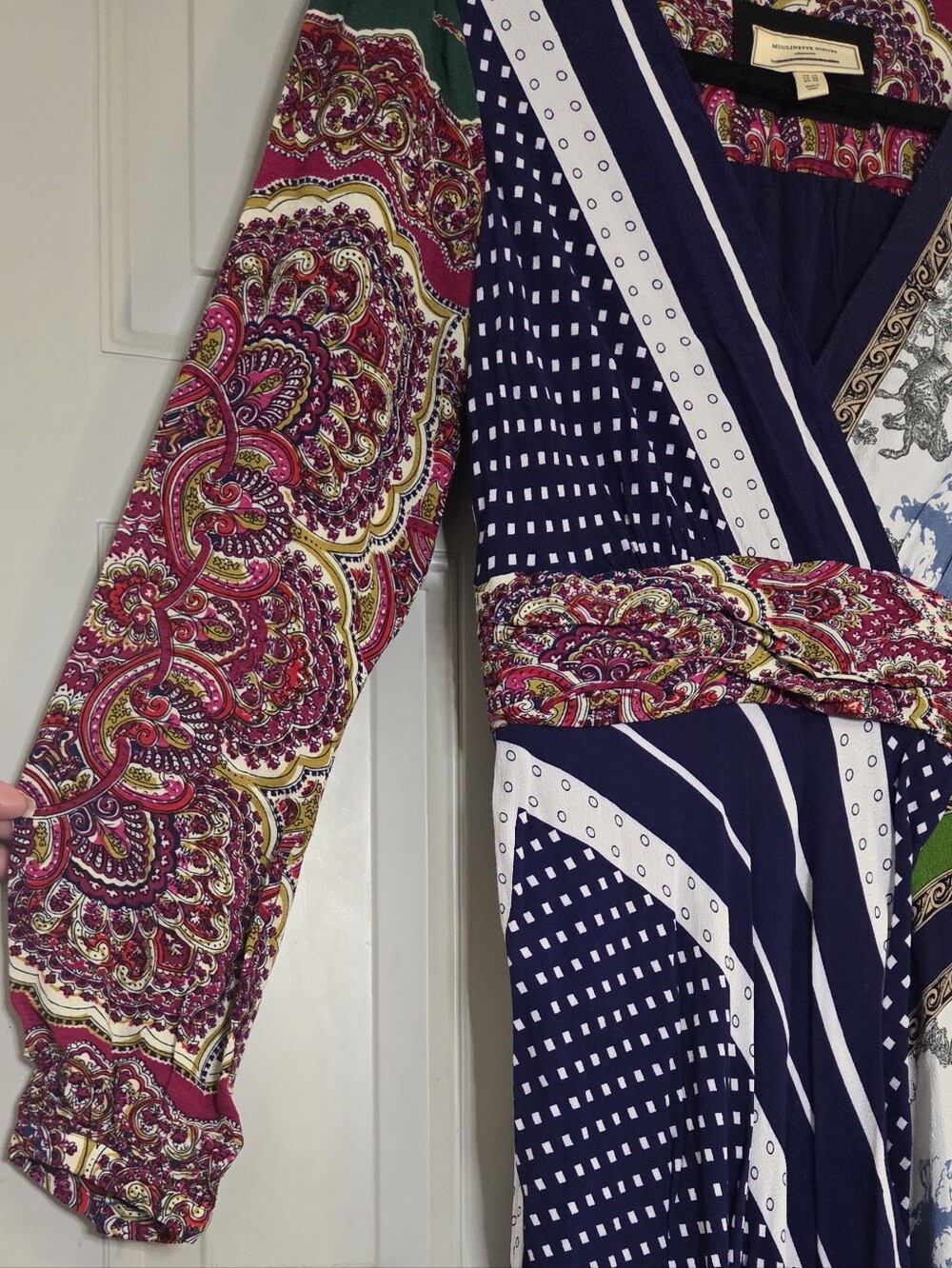 Moulinette Soeurs By Anthropologie - Mixed Print V-Neck Long Sleeve Dress - Picture 2 of 15